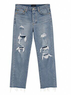 Lucky Brand Distressed Straight Leg Jeans Raw Hem Light Wash | Size 26
